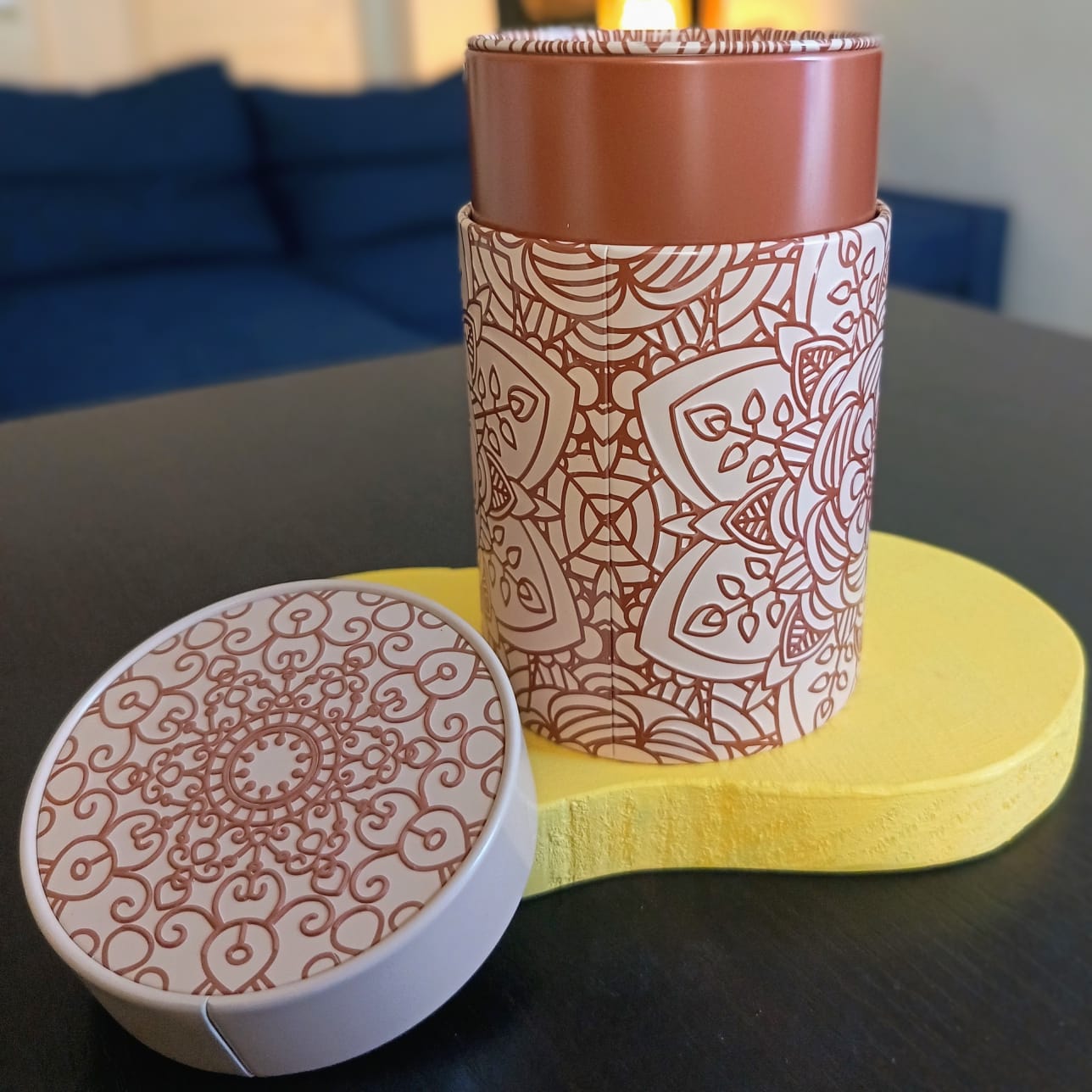 BOÎTE A THÉ MÉTALLIQUE MANDALA BEIGE 150g Teavora