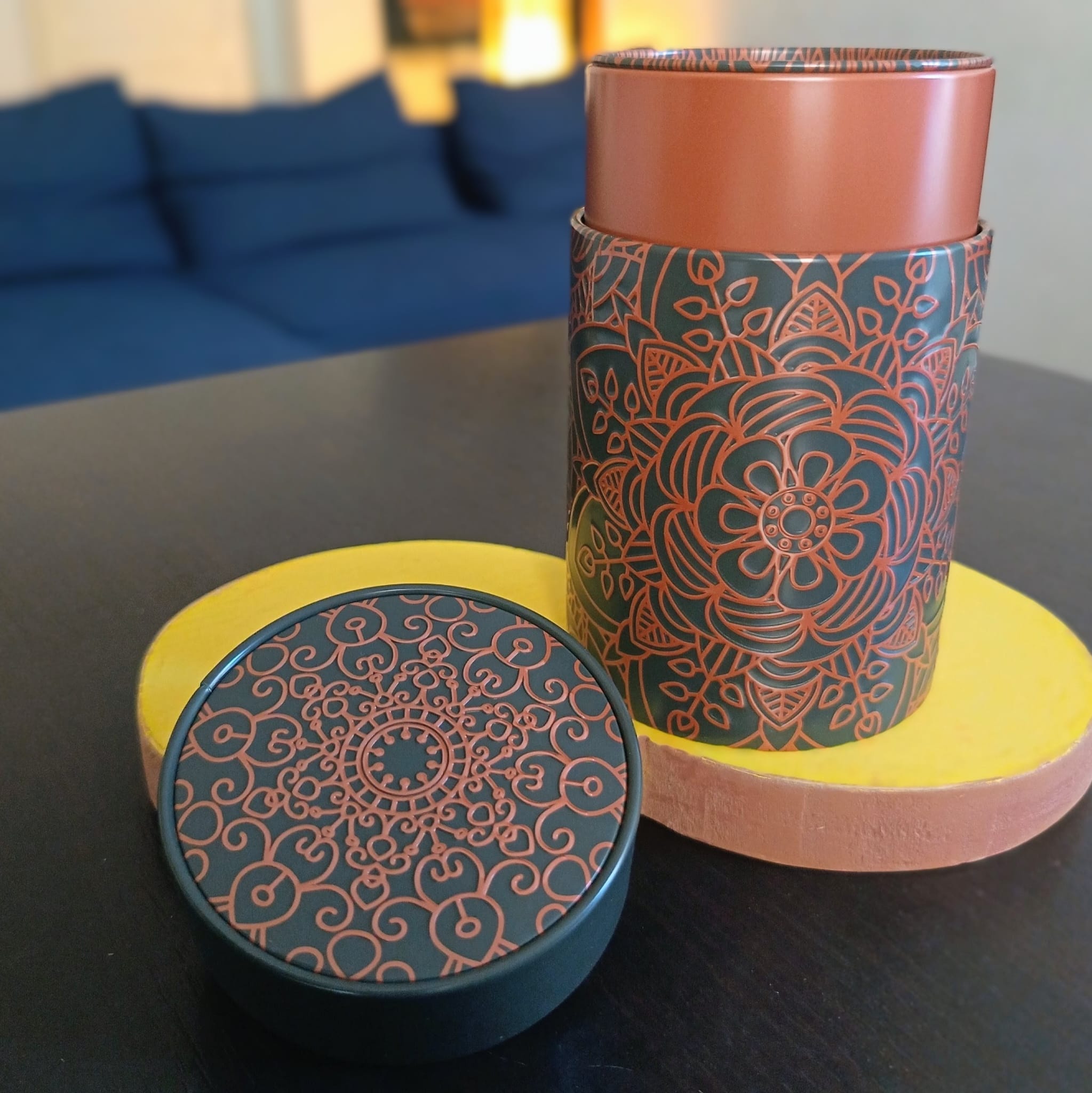 BOÎTE A THÉ MÉTALLIQUE MANDALA MARRON 150g Teavora