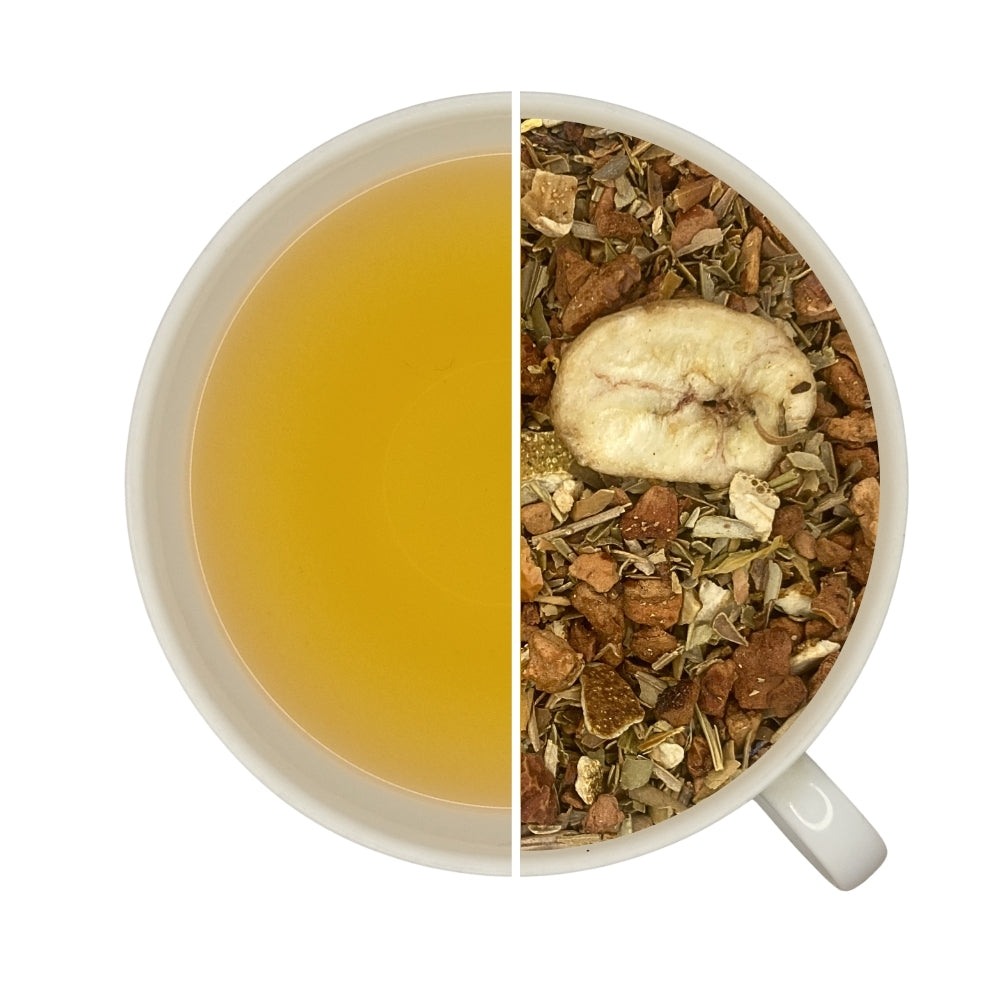 Tasse d'infusion et vrac Paradis d'olives, Teavora, feuilles d’olivier, mangue, orange sanguine, banane