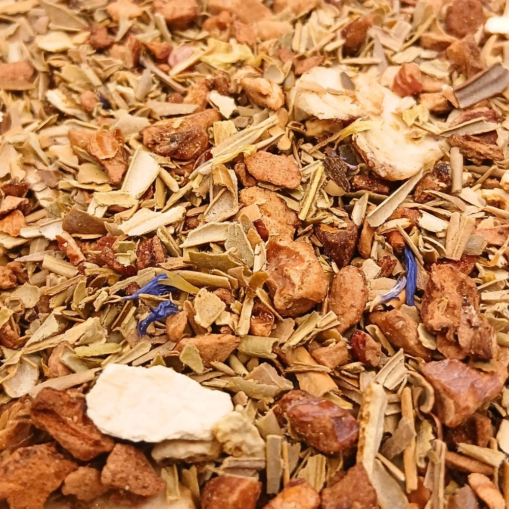 Infusion fruitée Paradis d'Olives Teavora en vrac : feuilles d'olivier, mangue, orange sanguine, banane — agrumes, pour l'été