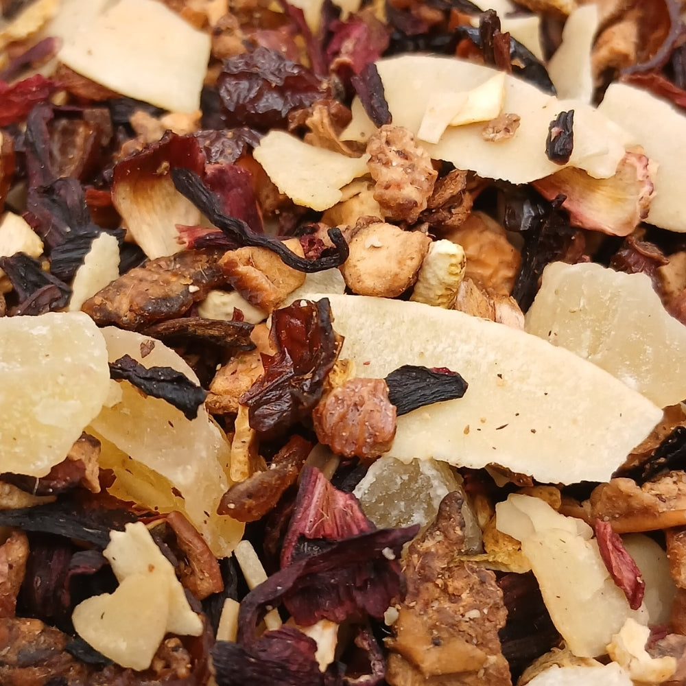 Infusion fruitée Piña Colada Teavora en vrac : pomme, ananas, coco, hibiscus, orange — pour l'été