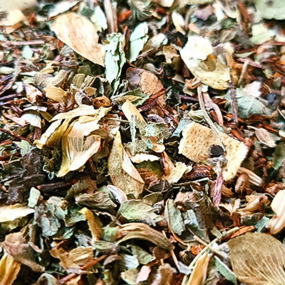 Sachet d'infusion de plantes Good Night Teavora, tulsi, mélisse, verveine, citron, anis, idéale pour le soir et le sommeil.