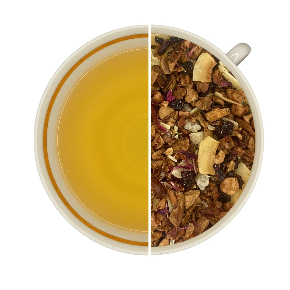 Tasse de thé infusé et vrac d'infusion de Noël BOULE DE NEIGE, coco, amande, raffaello.