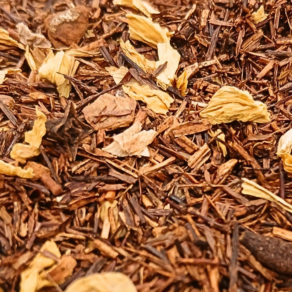 Rooibos Épices Teavora en vrac : cardamome, cannelle, girofle, vanille, orange — sans théine, notes d'agrumes