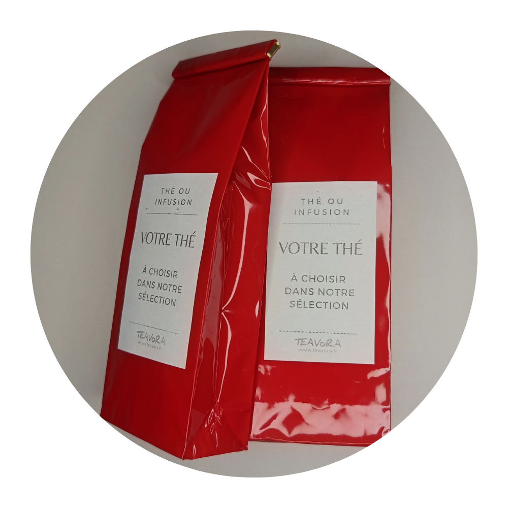 2 sachets rouges de thé et infusion Teavora 50g en vrac 