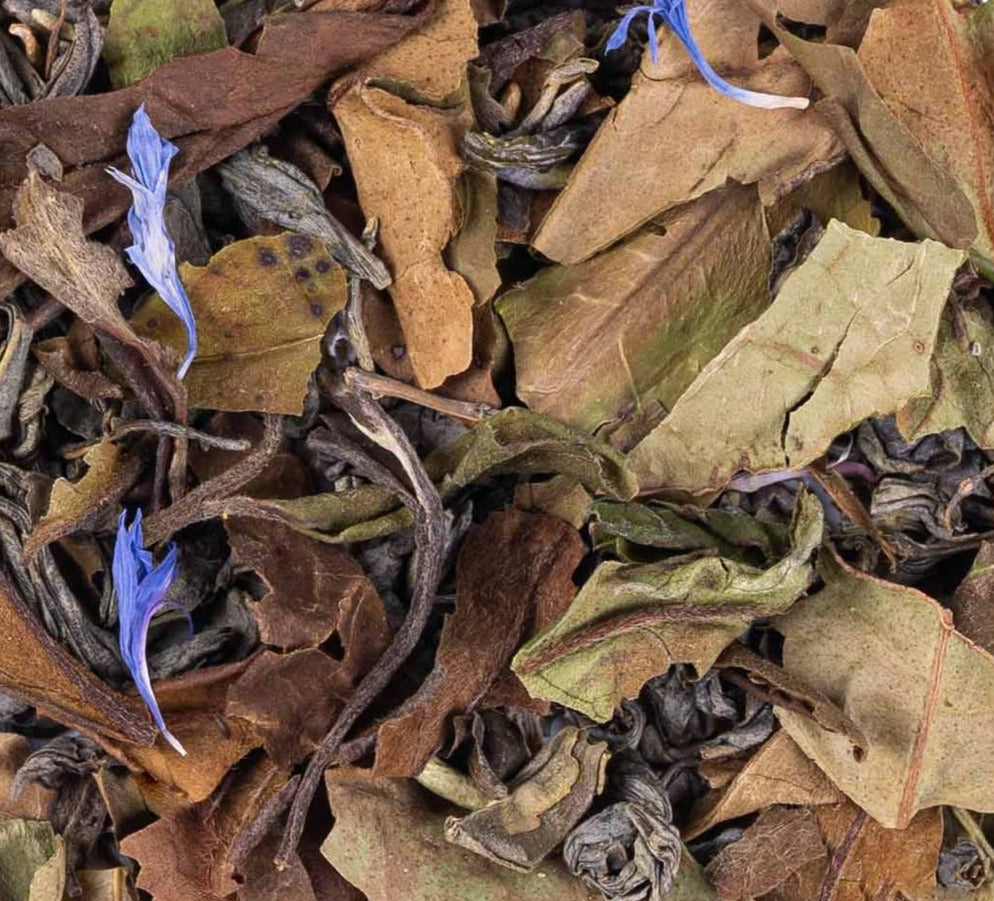 Thé blanc bio Panier Fleuri Teavora en vrac : romarin, lavande, citron, bleuet — un concentré de Provence