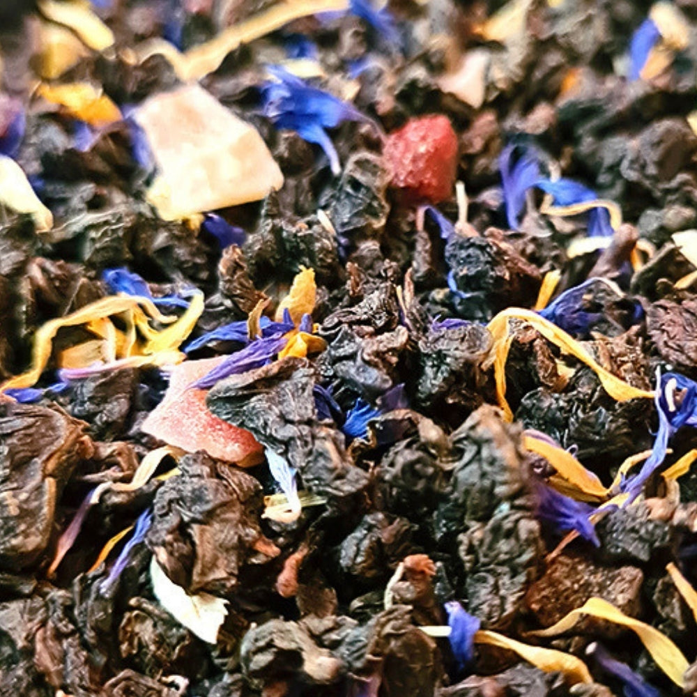Thé oolong fruité Bonheur Tibétain Teavora en vrac : pêche, figue, baies de goji, papaye — pour l'été