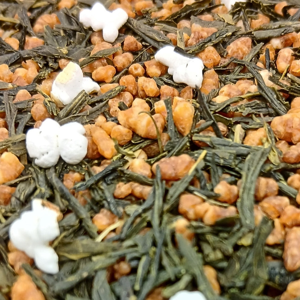 Thé vert bio du Japon Genmaicha Kagoshima Teavora en vrac : riz, maïs, pop-corn — à préparer le matin