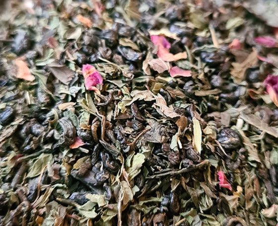 Sachet vrac de thé vert JARDINS DE MOGADOR, menthe verte, pétales de rose.