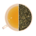 Tasse de thé infusé et vrac de thé vert gunpowder JARDIN D'AREZKI, menthe douce, menthe poivrée