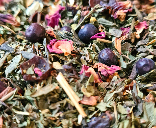 Sachet vrac de thé vert oriental ASSIREM, fleurs, épices, fleur d’oranger, miel, rose, menthe.