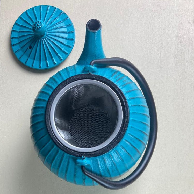 Filtre en acier inoxydable amovible de la théière en fonte Apsara turquoise 80 cl — Teavora
